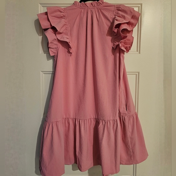 New Entro Pink Ruffled Midi Dress with Pockets sz medium - Picture 3 of 4